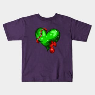 Green Dead Zombie Heart Cartoon Illustration with Blood and for Valentines Day or Halloween Kids T-Shirt